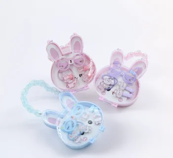 New Design Cute Rabbits Shaped Cartoon Cute Jewelry Set  Hair Ties Hair Clips Necklace  Kids Gift For Baby Girls