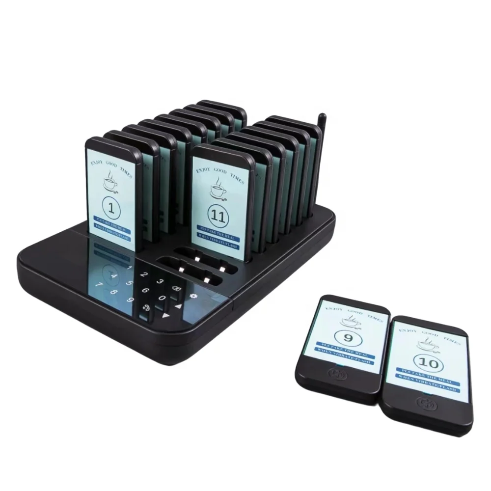 Cafe Mini Waterproof Guest Queue Paging 16 Buzzers Wireless Waiter Coaster Vibrating Beeper Calling System Pager Restaurant