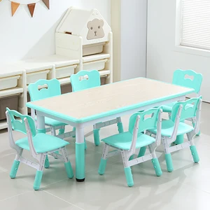 Set of Toddler Study Table and 4 Chairs Set Height Adjustable Wood Kids Furniture Easy Wipe Graffiti Durable and Stylish Desk