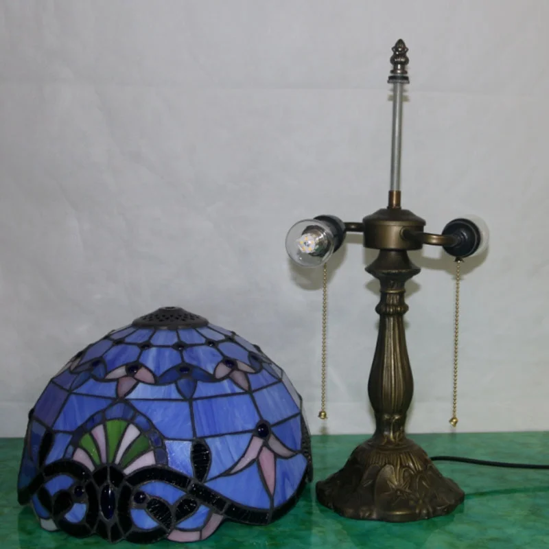 LongHuiJing 12Inch Antique Tiffany Style Table Light European Cassic Stained Glass Lamp Handcrafted Baroque Bedside Lights