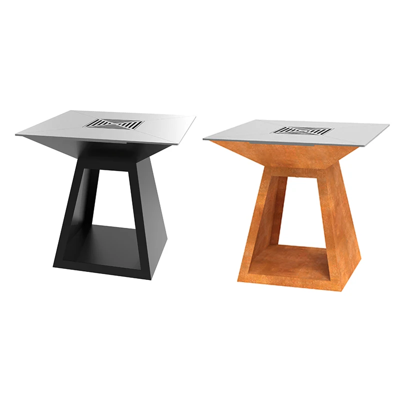 Large Corten Steel Bbq Pit Outdoor Square Fire Pit Barbeque Charcoal