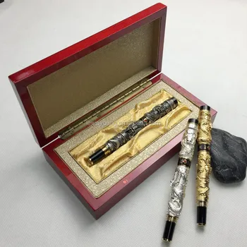 Jinhao Vintage Füllfederhalter 'Double Dragon Playing Pearl' – Schwere Metall-Federhalter Mit Gravur