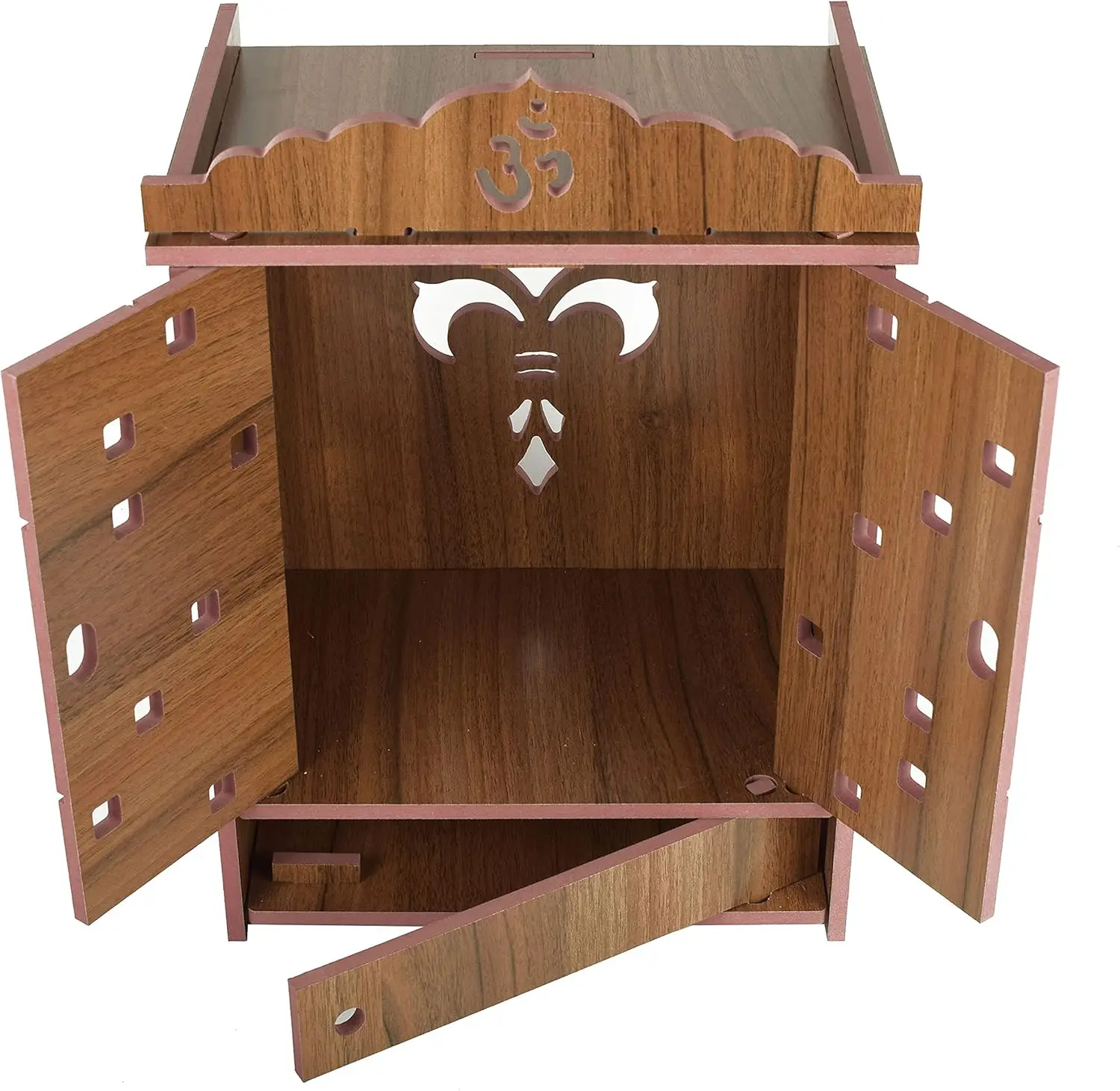 Handmade Brown Wood Pooja Mandir Temple for Home with Storage Box and ...