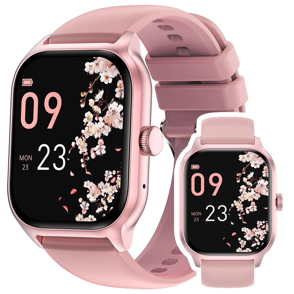 2.01 TFT Screen Smartwatch for Girls Boys Sleep Monitoring Timer SMS Reminder Answer Call IP67 Compatible Android IOS-Pink Color