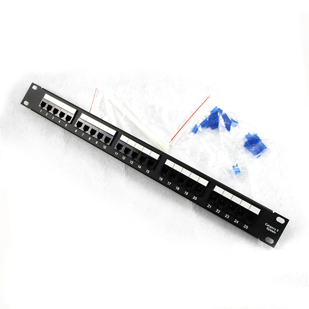 Leading Technology 6P4C RJ11 UTP Modular Type Telephone Voice 25 Ports Cat3 Rack Mount Patch Panel for Cabinet