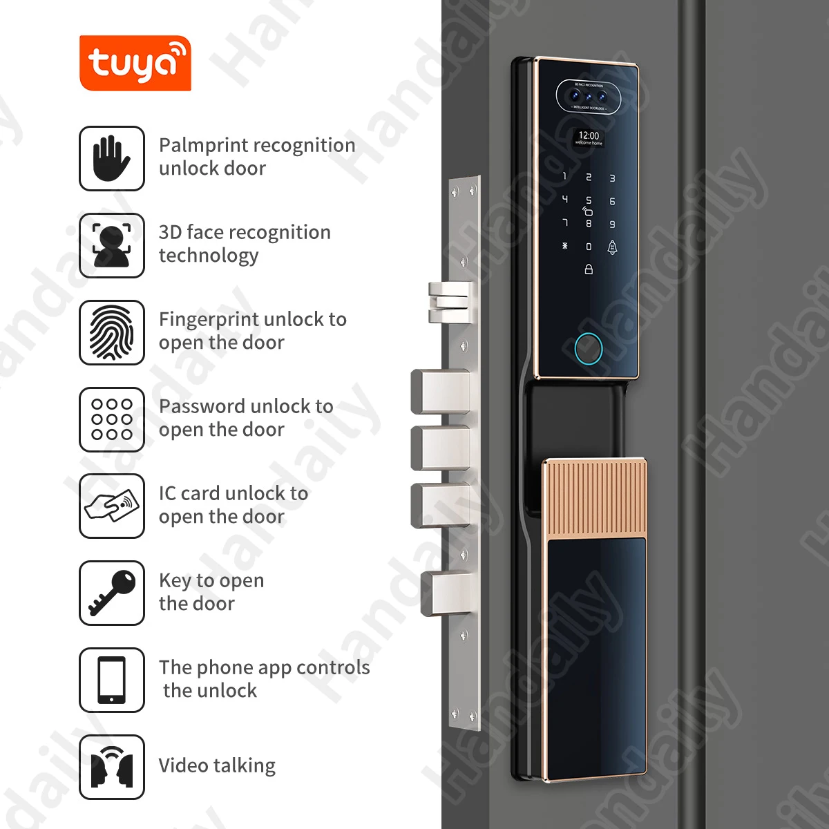 Fechadura Digital Security Lock 3D Face Recgonistion Palm Vein Tuya Wifi Smart Door Lock With Intercom Camera and Fingerprint V80