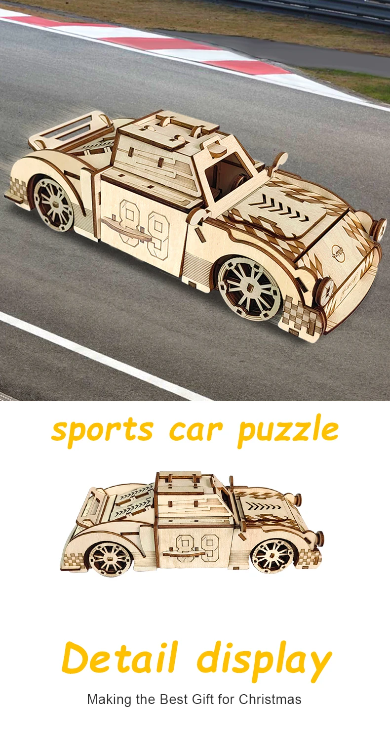 Chcc Sports Car Intelligent Kit Assembly Educational Toys Wooden 3d