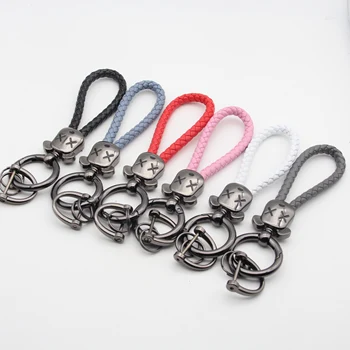 PU Leather Colorful Braided Rope Metal keychain car Keyrings Accessories Alloy Durable Leather keychains for cars