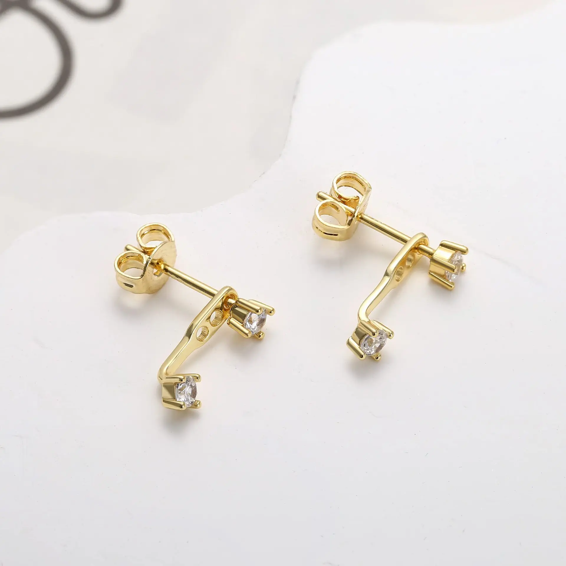 3 Pairs Stud Hoop Earrings Set for Women 14K Gold Plated Zircon Earrings Stacks Dainty Earrings for Multiple Piercings