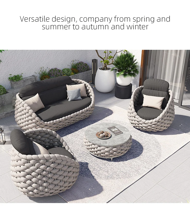 Outdoor sofa Courtyard Villa balcony rattan chair tea table furniture combination waterproof sunscreen rattan tea table