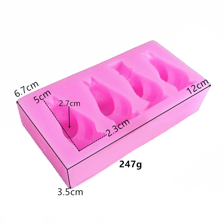 Rectangle Outline 3D Funny Same Hippo  Silicone DIY Cake Fondant Molds