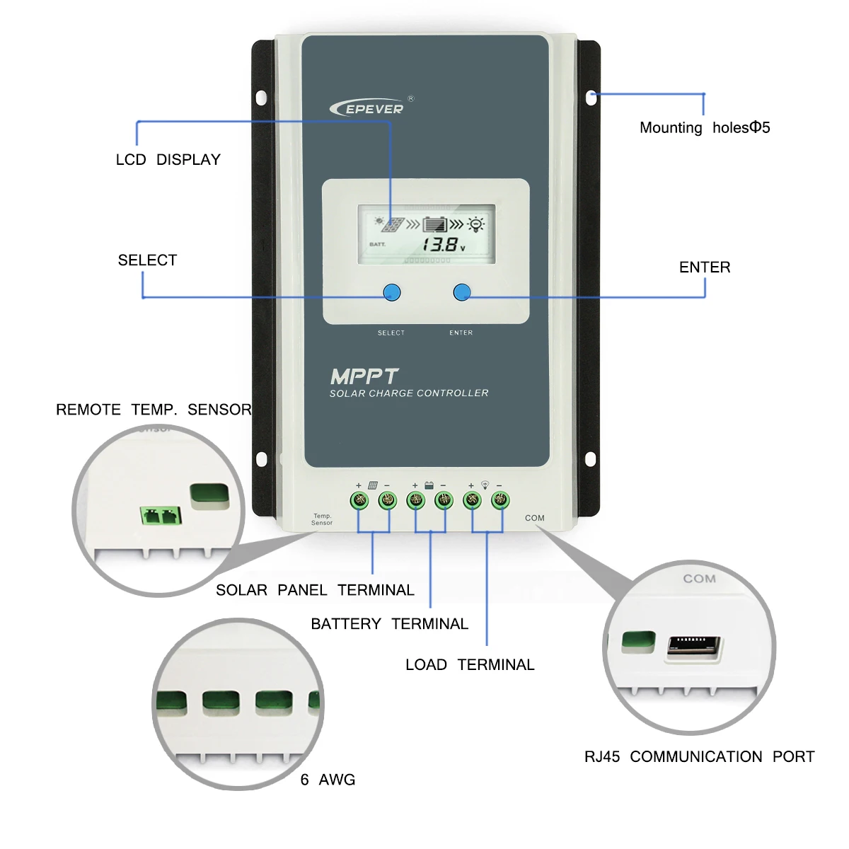 EPever MPPT Tracer1210AN 10A 20A 30A 40A 12V/24VDC Auto Max Input 100V  Solar Charge Controller For Lead-acid/Lithium-ion Battery| Alibaba.com