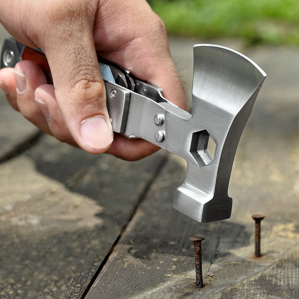 Mini 16 in 1 Wooden Handle  Multitool Portable Emergency Escape Axe Hammer Outdoor Survival Multitool Kit