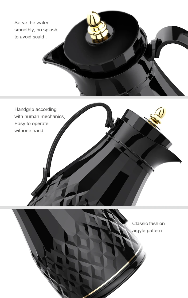 Sunlife Vacuum Flask 1000ml Arabian Coffee Pot White Glass Liner Thermo