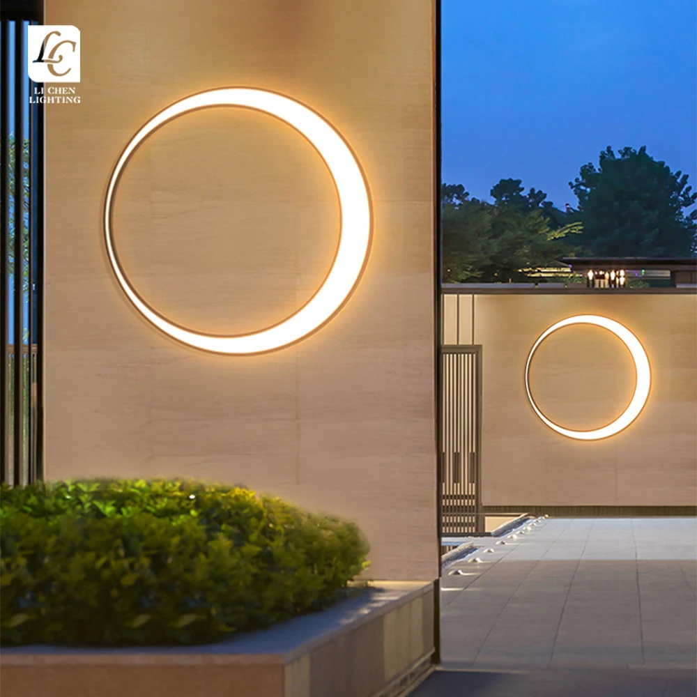 HW06 Modern Design 20W 40W 50W 90W Outdoor Garden Courtyard Steel Round LED Wall Lamp