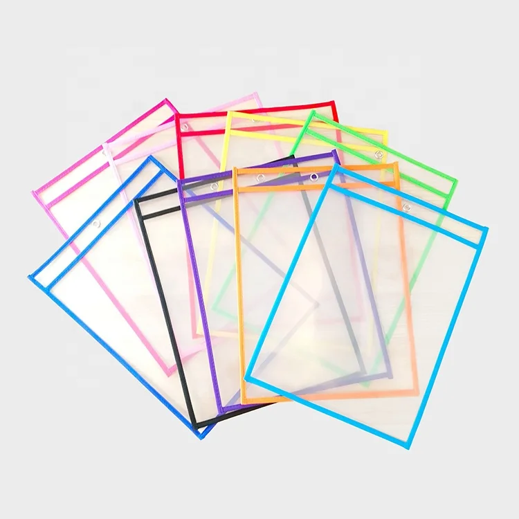 Разные цвета A4 высокое качество бесплатный образец со стирающейся от маркера Pockets10 пакет карманы, классе, организация многоразовые со стирающейся от маркера карманы