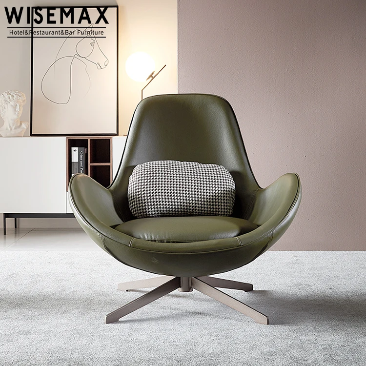 WISEMAX FURNITURE Modern Egg Shape Design Living Room Fabric Lounge Swivel Chair Comfortable High Back Accent Arm Chair