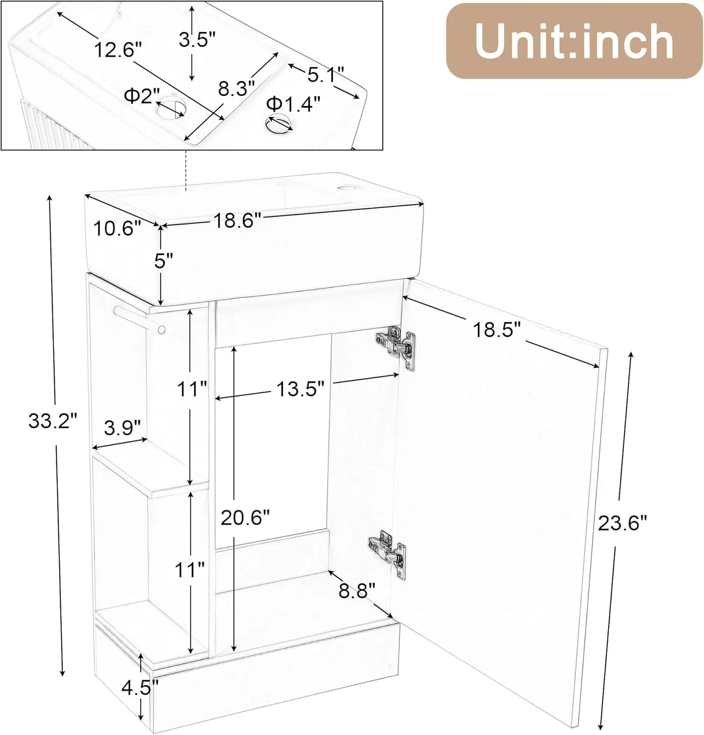 product customizable small bathroom vanity storage cabinet  integrated ceramic sink design for small bathroom-14