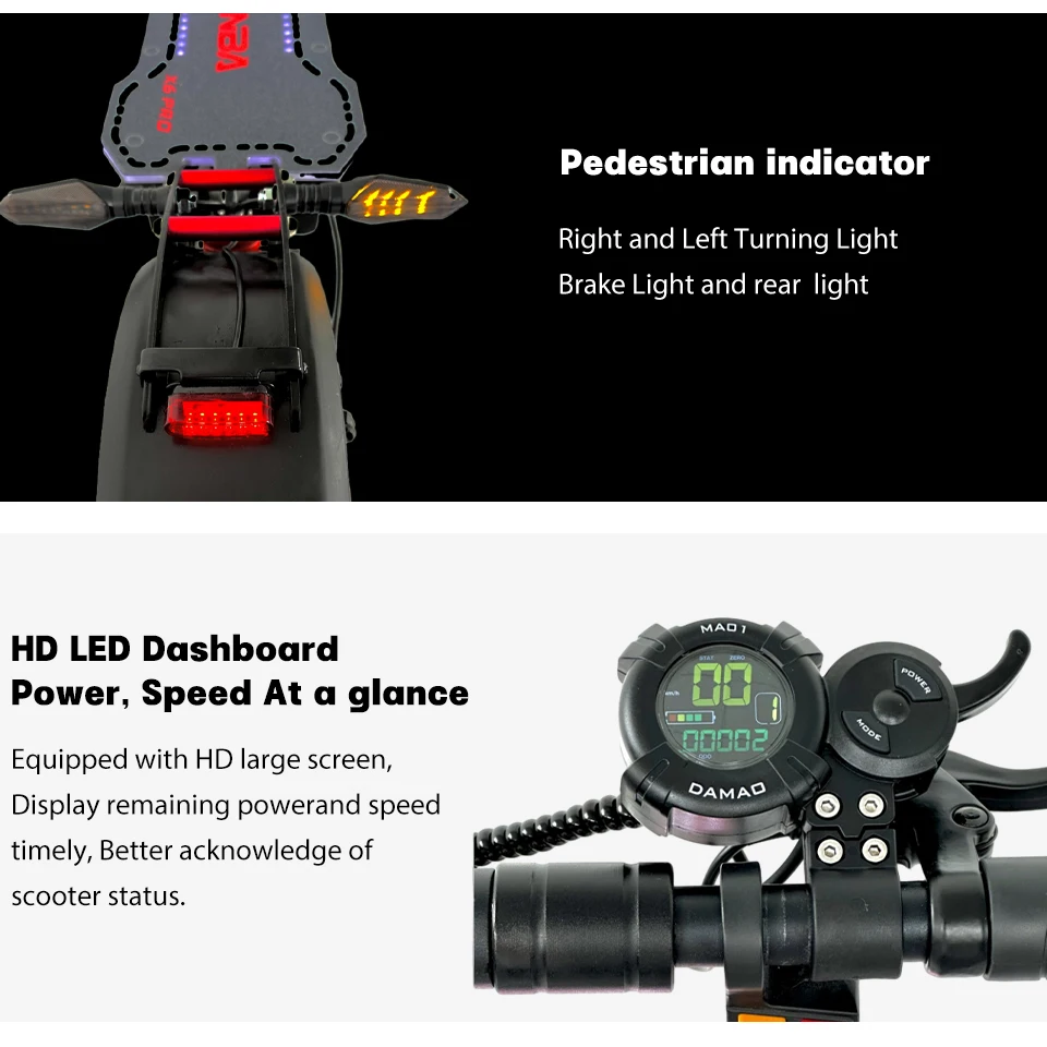 High Powered Off-road Two Wheel Dual Hub Escooter E Scooter Electric Folded Scooters 48v 2000w