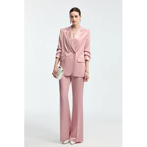 2 Piece Pink Slim Classy Suit for Women Professional Business Outfit Host Photogenic for Spring Fashion