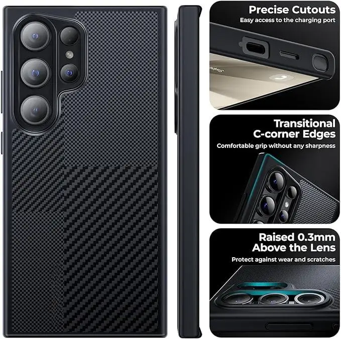 Customized Luxury Shockproof Phone Case For Samsung Galaxy S24 Ultra Real Carbon Fiber Skin Friendly Protective Myc7192 Laudtec details