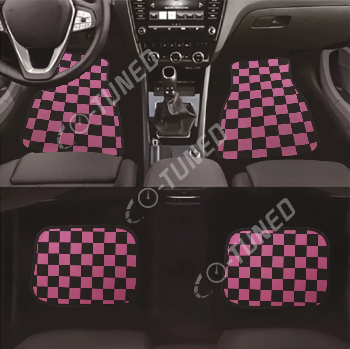 4PCS JDM Racing Cluture Checkered Print Car Floor Mat Accessories Classical Carpet Anti-Slip  Floor  Foot Pad Mats