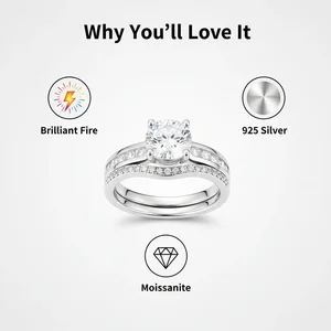 Couple Fine Jewelry S925 Sterling Silver Platinum Plated a Pair of Rings Set Elegant Sparkling Brilliant Moissanite Rings