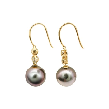 High Quality Wholesale Custom Cheap 18k Real Gold Natural Black Pearl Earrings