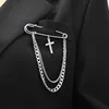Diamond-encrusted cross double-layer brooch