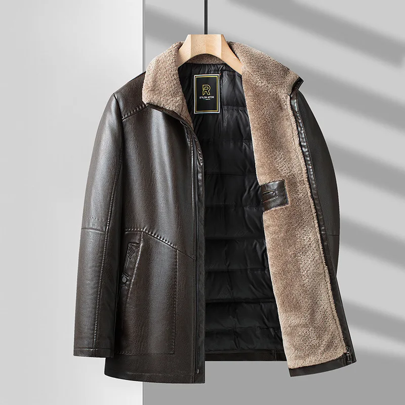 Jackets ed Fleece Coat with White Duck Veet Down Jacket Men's cking Leather Thicken Warm PU_voghion.com