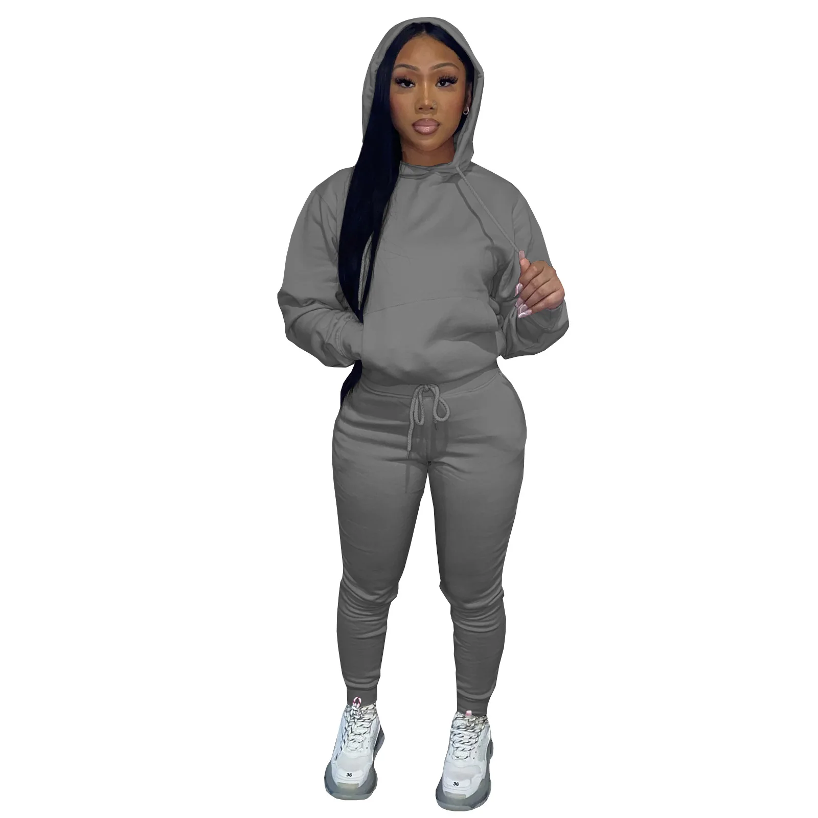 New Women's Fox Sweater Set Printed Fashion Sports Long Sleeve Pullover Hooded J