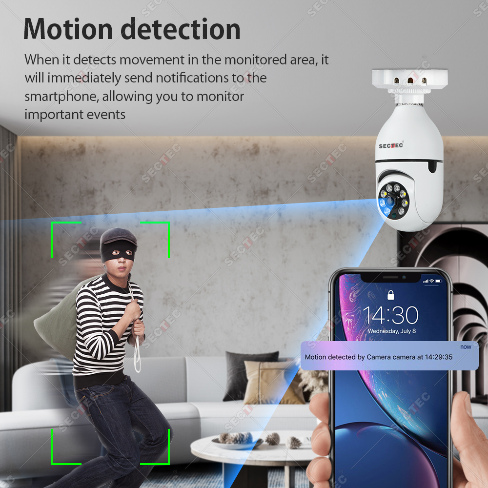 2023 Trend HD Resolution Smart Home Mini E27 Bulb Camera System Wifi Network 360 Degree Rotate CCTV Camera System Wifi Camera