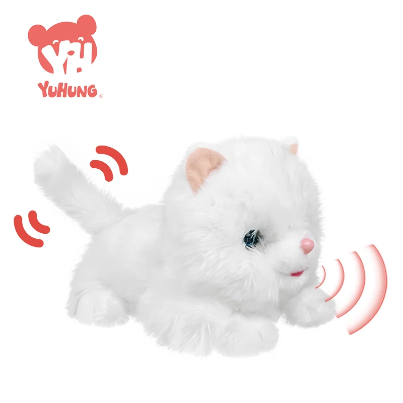 Touch Control Meow and Purring White Plush Ragdoll Robot Blinking Sleep Cat Soft Cotton Stuffed Animal Toy