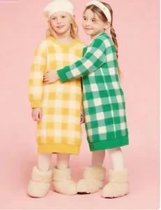 100% Organic Cotton Printed Floral Winter Girls' One-Piece Dress Casual Long-Sleeved Breathable Knitted Sweater 0-3 Years 2pcs