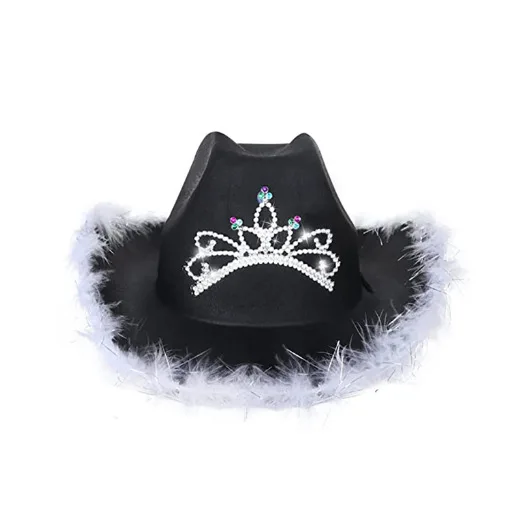 Hstyle Fuzzy Cowboy Hat Fun Party Favors Crown Pink White Cowboy Hat for  Girl Disco Party Costume Party Birthday Cowgirl Hat