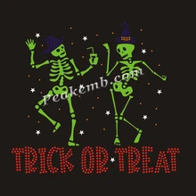 Wholesale Halloween Trick or Treat Dancer Skull Glow in the Dark Rhinestone Transfer for Clothing