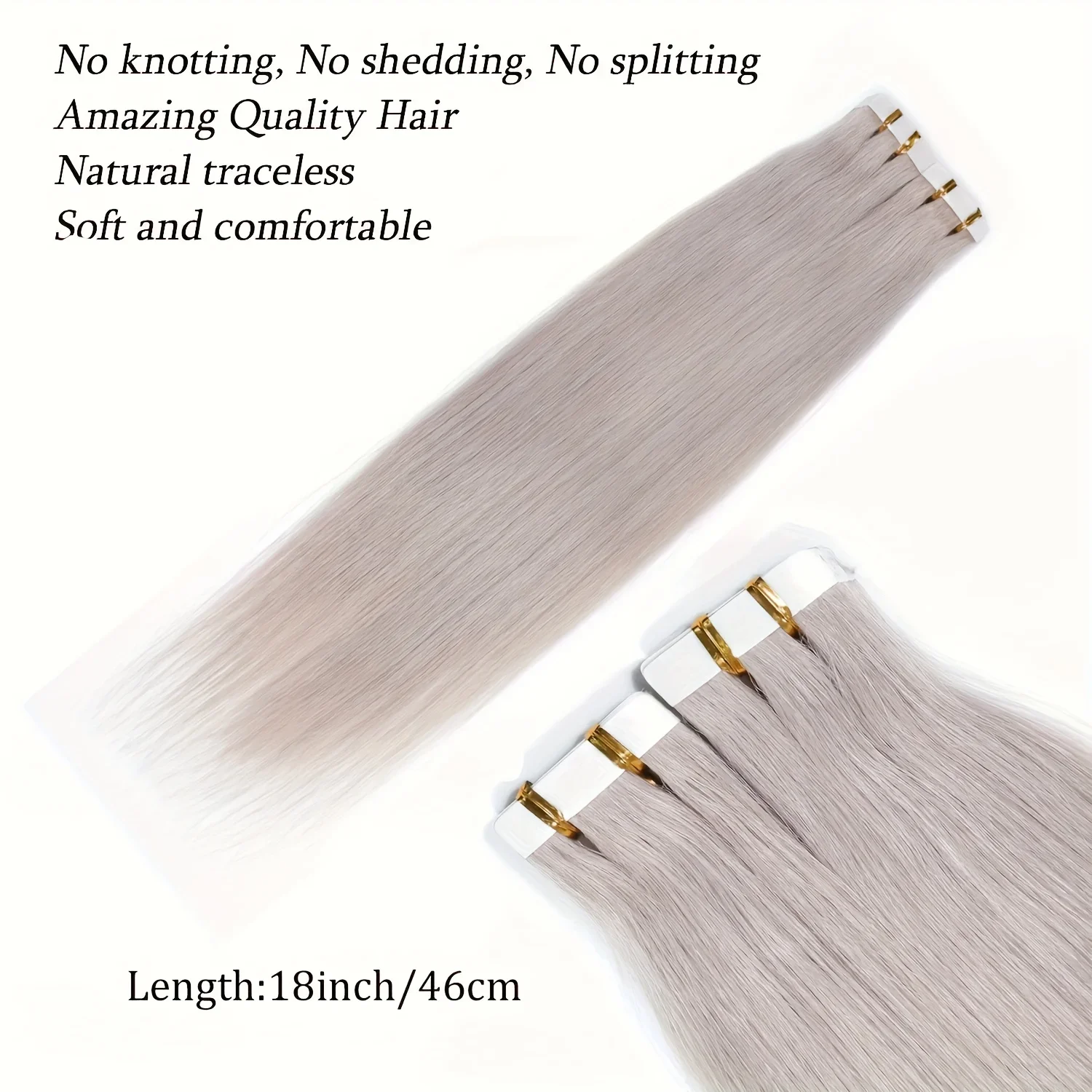 Silver Gray Tape Extensions Remy Human Hair Seamless Skin Weft_voghion.com