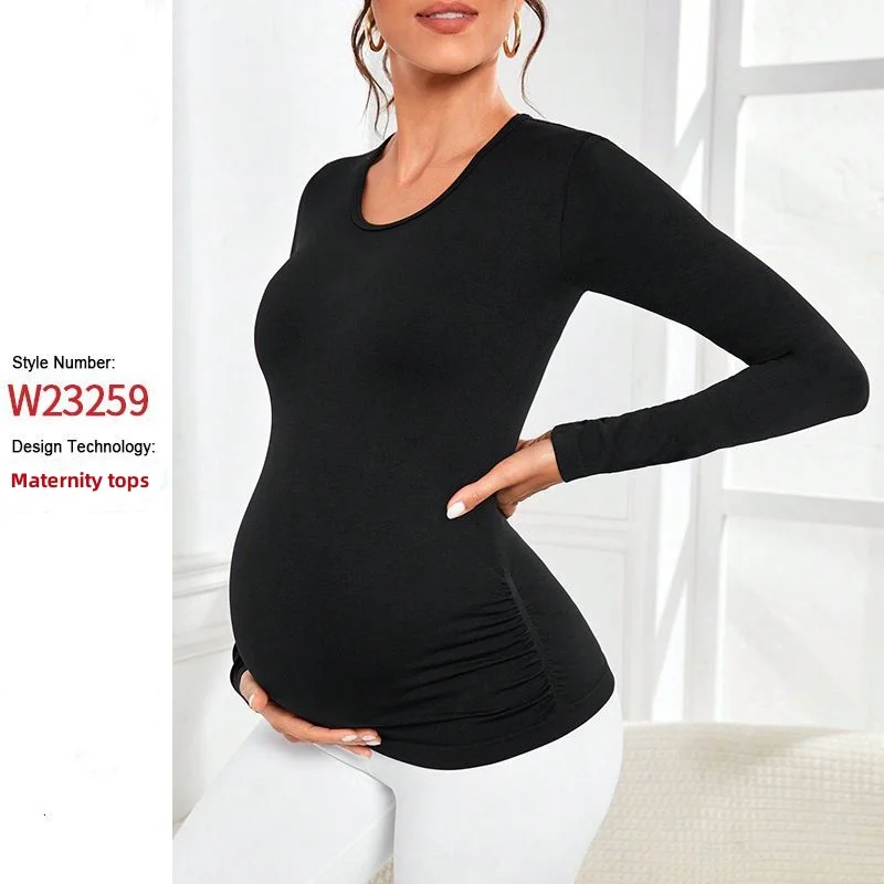 High Quality Seamless High Stretch Maternity Clothing Sports tops Casual Style Solid Color Long Sleeve T-Shirt pregnant woman