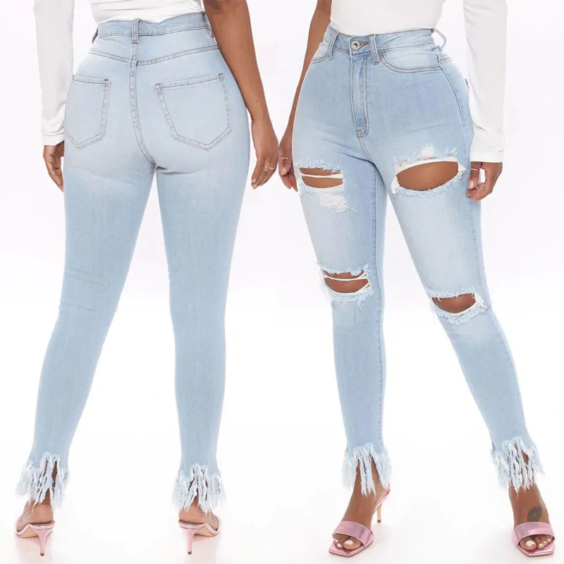 Nuovo 2020 A Vita Alta Skinny Strappati Piedi Stretti Delle Signore Nappa  Jeans Del Foro Di Stirata - Buy Dei Jeans A Vita Alta,Jeans Strappati  Signore,Delle Signore Di Stirata Dei Jeans Product