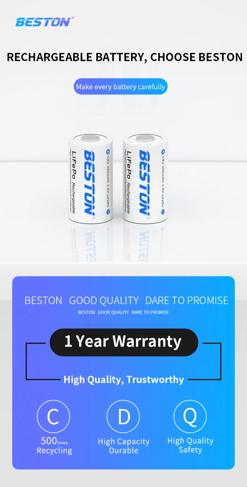 Beston 2 Pcs Hot Sale 3.0v Cr2 Low Self-discharge Li-ion Batteries For ...