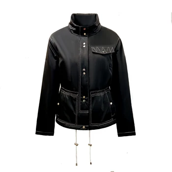 2023 very popular women  Autumn and winter contrast stitching  quilted padded satin casual  jacket Outdoor waist adjustable