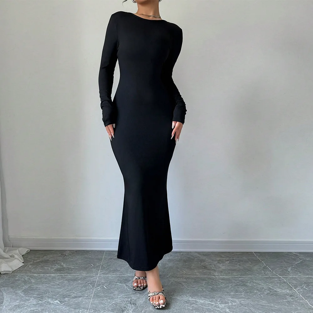 214 Sex Long Dress Hip Wrapped Round Collar Long Sleeve Pullover Backless  Casual Body Con Dress Casual Dresses Men Skinny Maxi