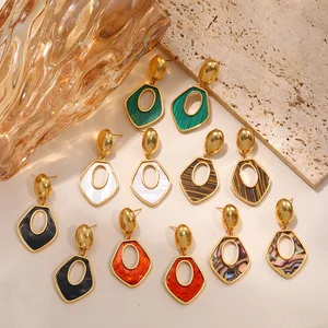 MW Wholesale Waterproof Water Drop Earrings 18K Gold Stainless Steel Simple Design Geometric Colorful Big Drop Earrings