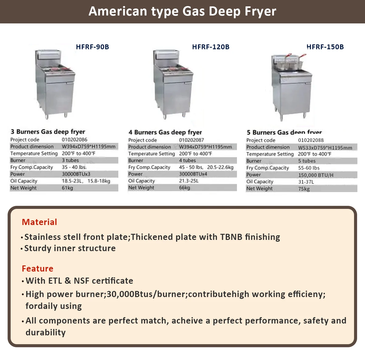 High quality ETL certificated restaurant free standing fryer gas fryer commercial gas deep fryer for restaurant