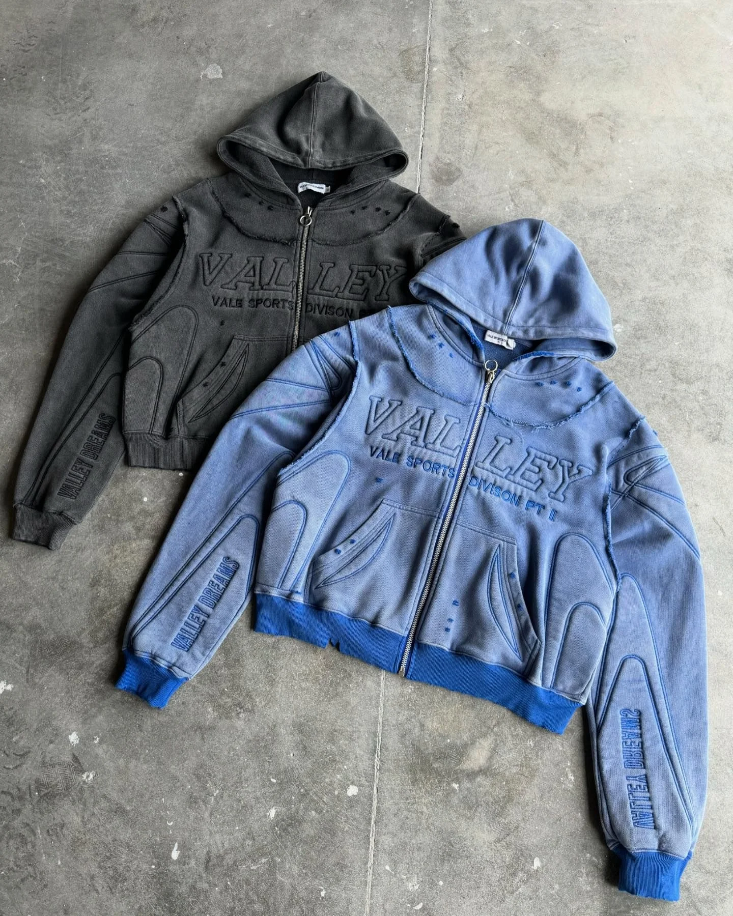 Salati Wholesale Embossed Baggy Zip up Acid Wash Distressed Jogger Sweatpants and Hoodie Sets Flared Tracksuits Men Sweatsuits gallery 4