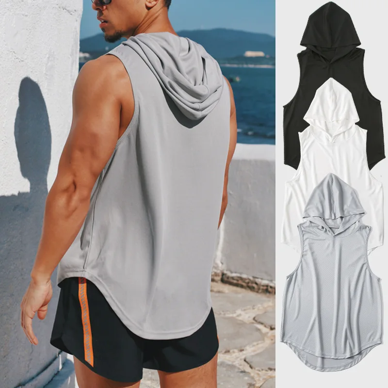 summer mens muscle hoodie vest sleeveless Alibaba