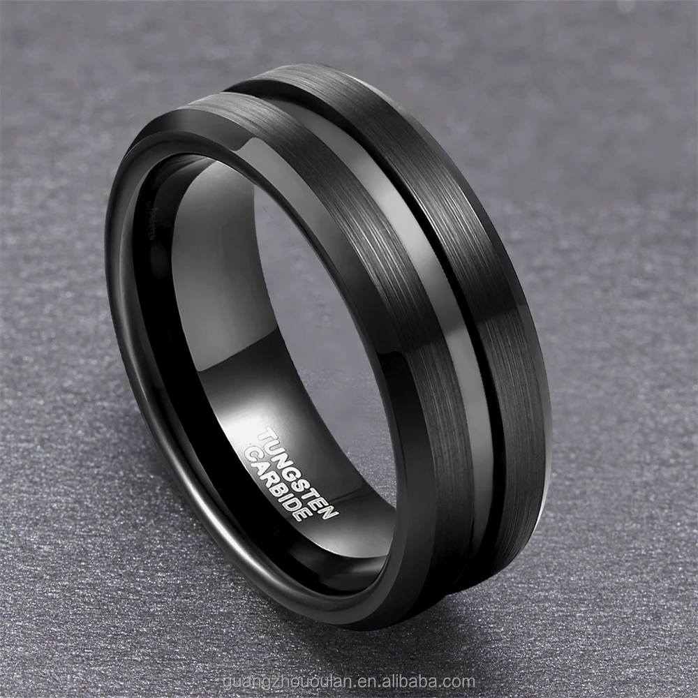 Somen 6mm Black Inlay Tungsten Rings Brushed Dark Tungsten Black Rings ...