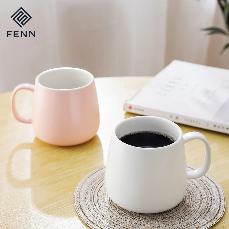 FENN 400ml Black Mugs Mate Porcelain Double Color Inner Outside white Wholesale Ceramic Custom Cafe Coffee Mug