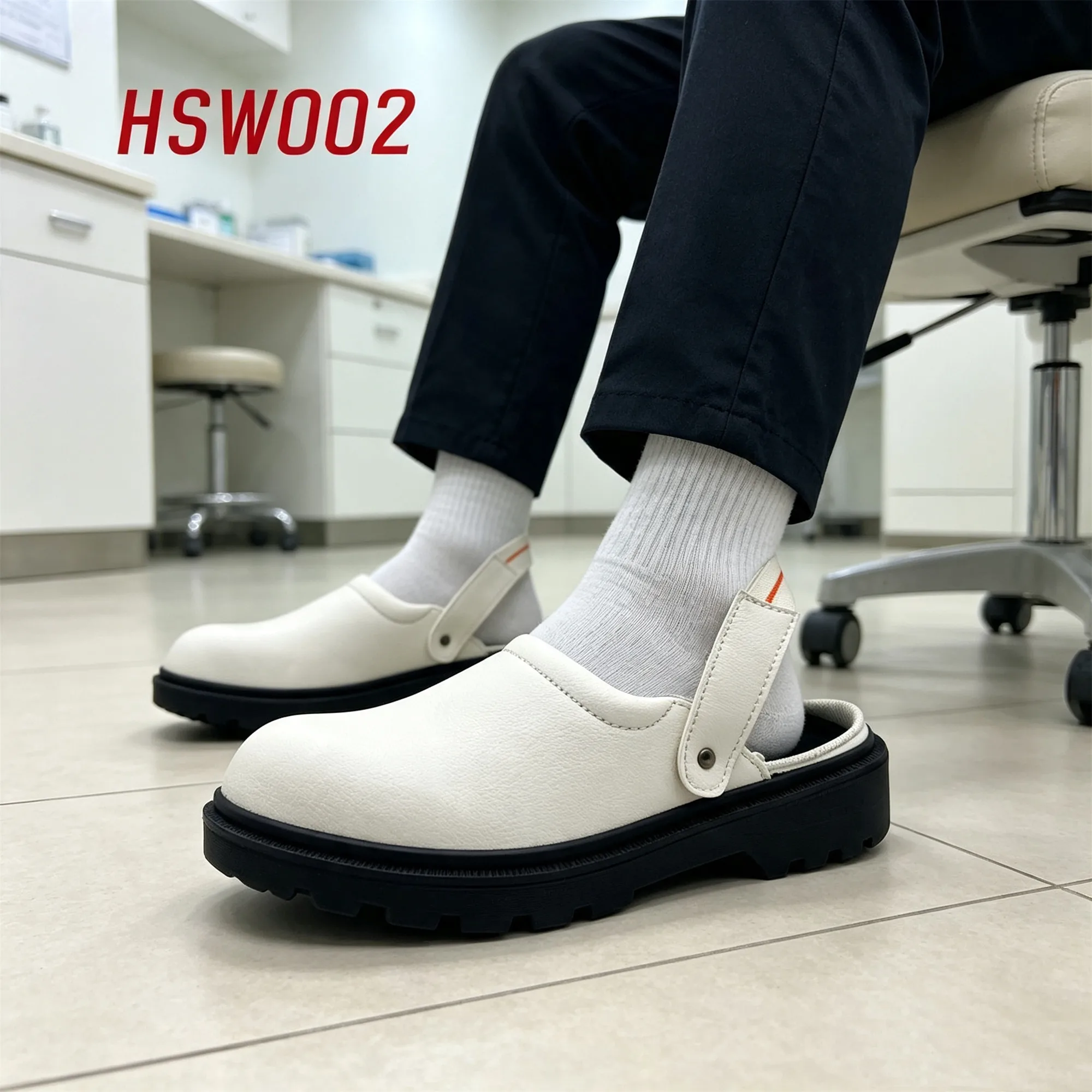 ZYF,Pull on Style Adjustable Belt Design ESD White Safety Shoes Sterile Workshop Hua Singh Work Clogs with Steel Toe HSW002