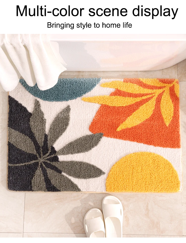 TPR Microfiber Absorbent Non Slip Bathroom Mat Bedroom Living Room Carpet multi color rug green plant bath mat supplier